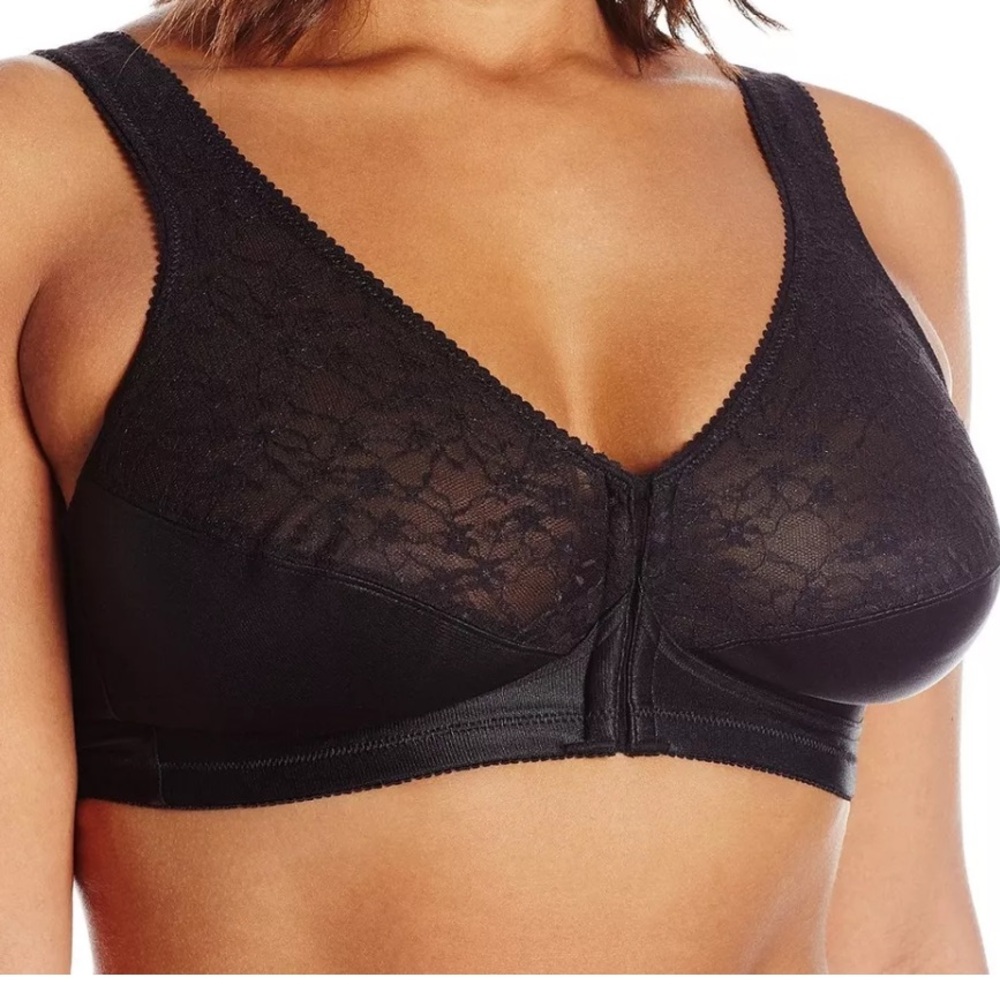 EXQUISITE FORM wirefree black lace front closure 36D posture bra NWOT